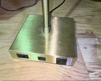Brushed Brass Table Lamp with Integrated USB Ports and Outlet third image