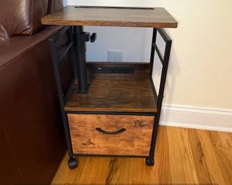 Industrial Style Rolling CTable with Drawer, Power Outlets, and USB Port