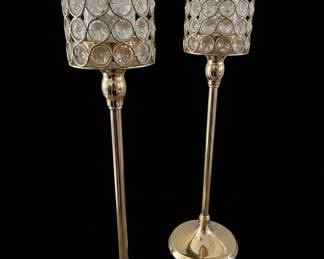 VINCIGANT Gold Crystal Candle Holders Set of