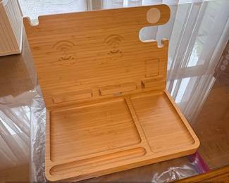 Bamboo Desk Organizer with Dual Wireless Charging and Watch Stand