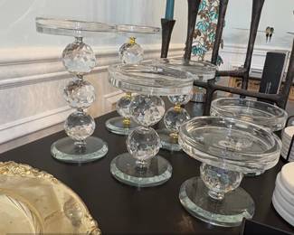 Crystal Faceted Ball Pillar Candlesticks Set second image