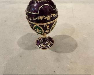 Enamel and Rhinestone Decorative Egg on Pedestal