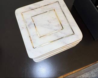 White Marble Coasters with Brass Inlay Set of