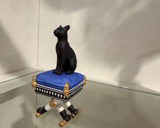 Black Cat Figurine on Decorative Stool