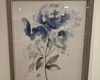 Blue Hydrangea Watercolor Floral Framed Art