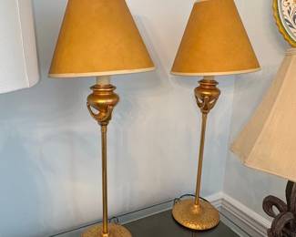 Vintage Gold Tone Table Lamps Pair
