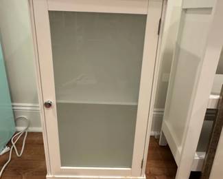 White Single Door Storage Cabinet with Frosted Glass