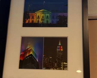 Framed Print of White House and Empire State Building Lit with Rainbow Colors