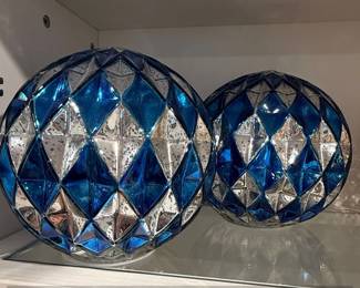 Set of Cobalt Blue Diamond Cut Mercury Glass Spheres