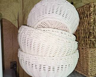 Set of White Round Woven Baskets