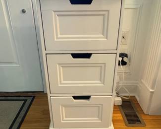 White Drawer Narrow Cabinet with Cutout Handles