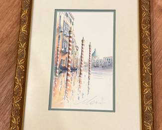 Watercolor Painting of Venice Canal Scene by Merr