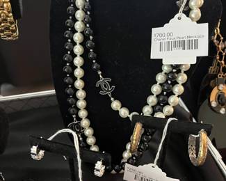Chanel Faux Pearl Necklace, Sterling & 22k John Hardy Hoops, 14k White Hoops