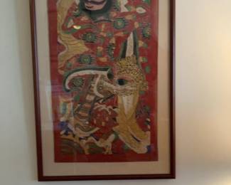 Framed Tibetan Thangka Style Painting of a Warrior Deity