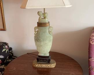 Vintage Chinese Carved Jade Lamp with Foo Dog Finial