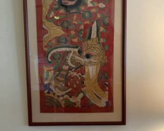 Framed Tibetan Thangka Style Painting of a Warrior Deity