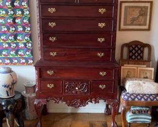 Antique Chippendale Style Mahogany Highboy Dresser 40 x 84 x 14