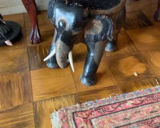 Antique Hand-Carved Wooden Elephant Plant Stand or Stool