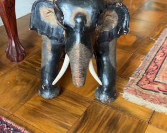 Antique Hand-Carved Wooden Elephant Plant Stand or Stool