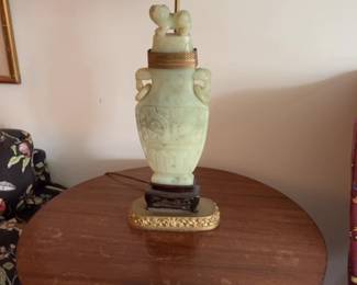 Vintage Chinese Carved Jade Lamp with Foo Dog Finial