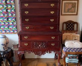 Antique Chippendale Style Mahogany Highboy Dresser 40 x 84 x 14