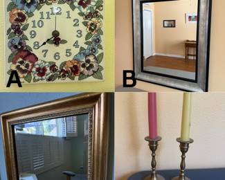 Mirrors, Wall Clock, Candles Sticks 