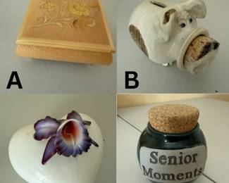 Music Jewelry Box, Piggy Bank, Ceramic Orchid Box, Senior Moments Jar