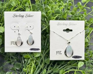 85 MatchingSterlingSilverMotherofPearlEarringsNecklace