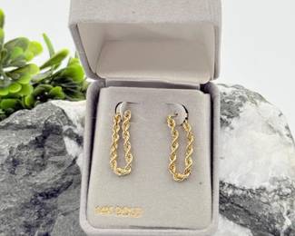 14 14KGoldRopeStyleHoopEarrings078g