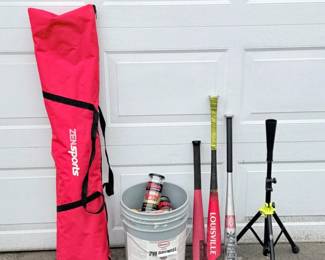 7 ZenSportsBaseballNetBucketofBallsBaseballBatsTee