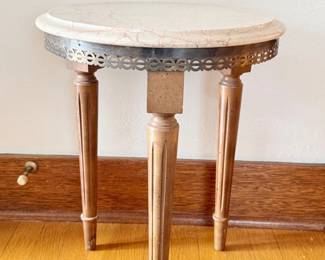 62 MarbleTopSideTablewWoodenLegs