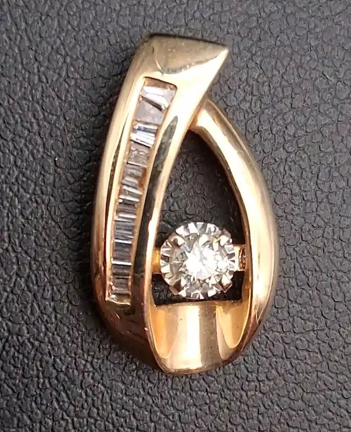 14K Gold Diamond Pendant with Baguette Accents