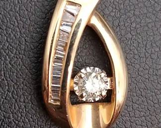 14K Gold Diamond Pendant with Baguette Accents