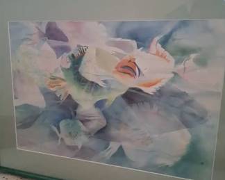 Signed Watercolor Fish Painting