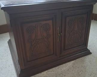 Carved Wooden Side Table With Doors