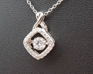 Cubic Zirconia And Sterling Pendant On Sterling Chain
