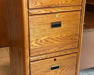 Oak Four Drawer Filing Cabinet Brass Accents