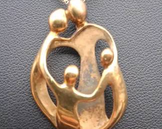 Sterling Family Pendant Heavy On Sterling Chain Both Gold Color