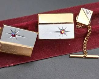 Vintage Cufflink And Tie Tack Set 2 Tone Set