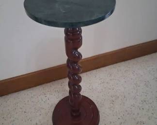 Drep Green Stone Top Carved Wood Table