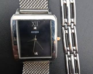 Mens Guess Stainless Steel Watch And Bracelet