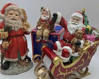 Christmas Santa, 2 Stocking Hangers And Led Sled Decor