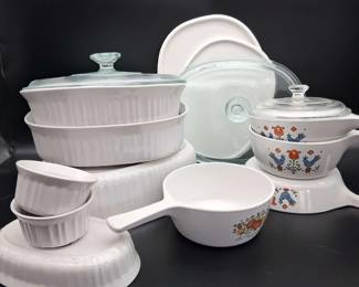 CorningWare  Corelle Vintage Kitchen Lot Casserole Dishes, Lids Ramekins La Marjolaine Friendship