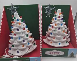 2 Ceramic Lighted Christmas Tree 16in