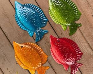 4 Colorful Metal Fish Wall Art