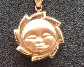 14k Gold Hollow Sun Pendant On 14k Fine Chain