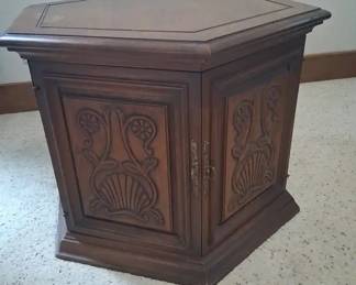 Carved Solid Wood Hexagonal Side Table
