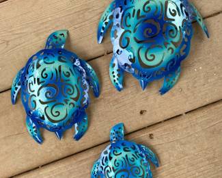 Set Of 3 Sea Turtles Metal Wall Art