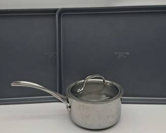 Calphalon 1.5 Qt Heavy Duty Sauce Pot And 2 12x17 Baking Sheets