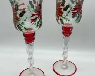 Set Of 2 Painted Glass Candle Holders